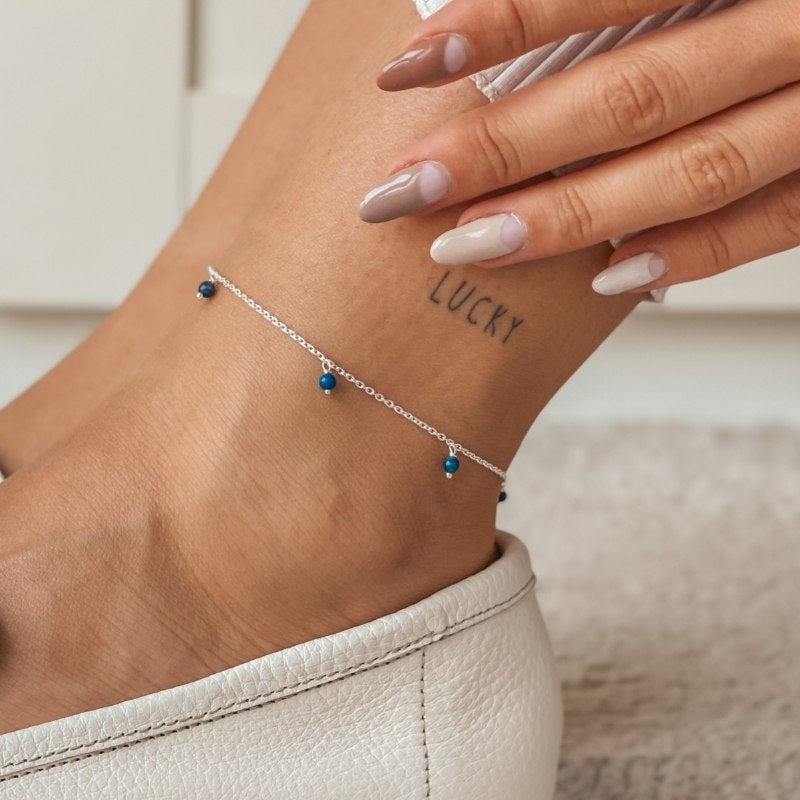 Srebrna bransoletka na kostkę Gem Droplet - Lapis - Indira