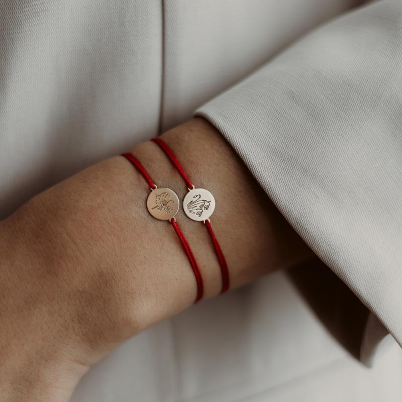 Srebrna bransoletka sznurkowa Golden Birth Flower - Luty Irys - Indira