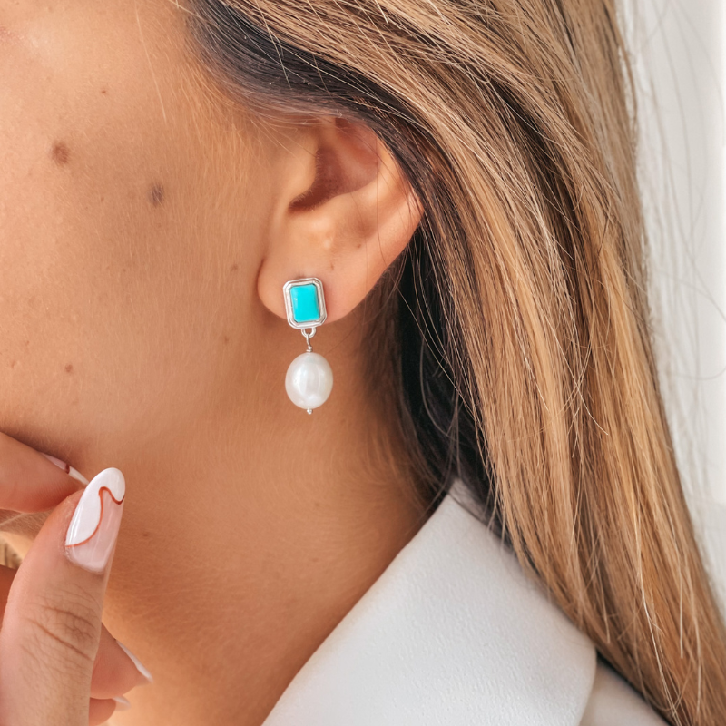 Cercei din argint Antique - Turcoaz, Perle Naturale - Indira