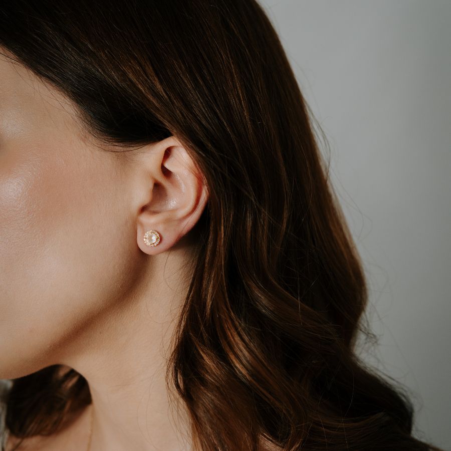 Srebrne kolczyki Keira Golden - Różowy Kwarc - Indira