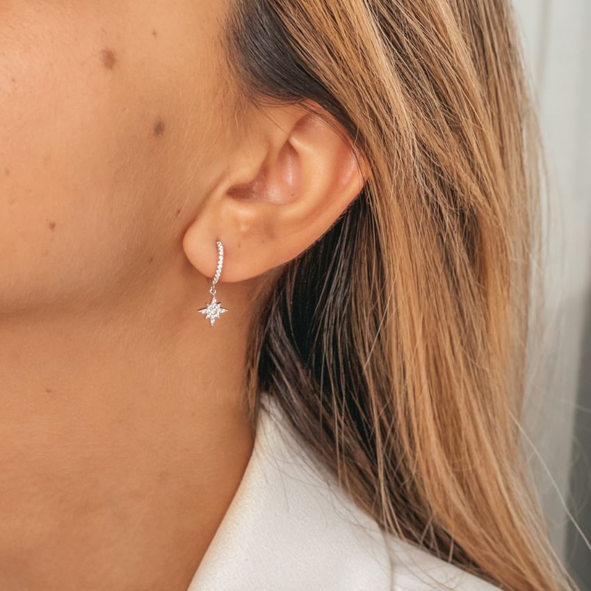 Srebrne kolczyki North Star - Cyrkonia - Indira