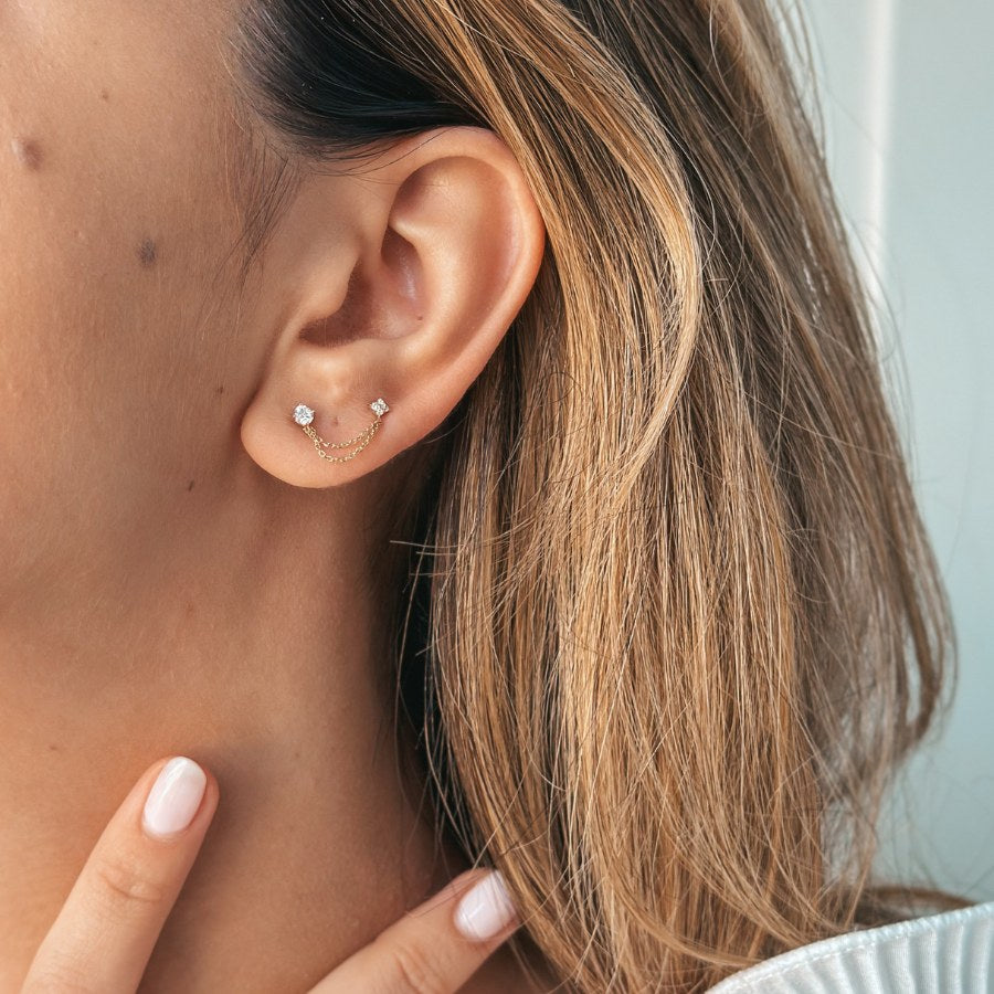 Kolczyki ze złota Double Chained Stones - Indira