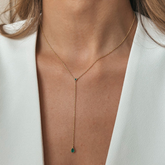 Colier din argint Golden Lariat - Onix Verde - Indira