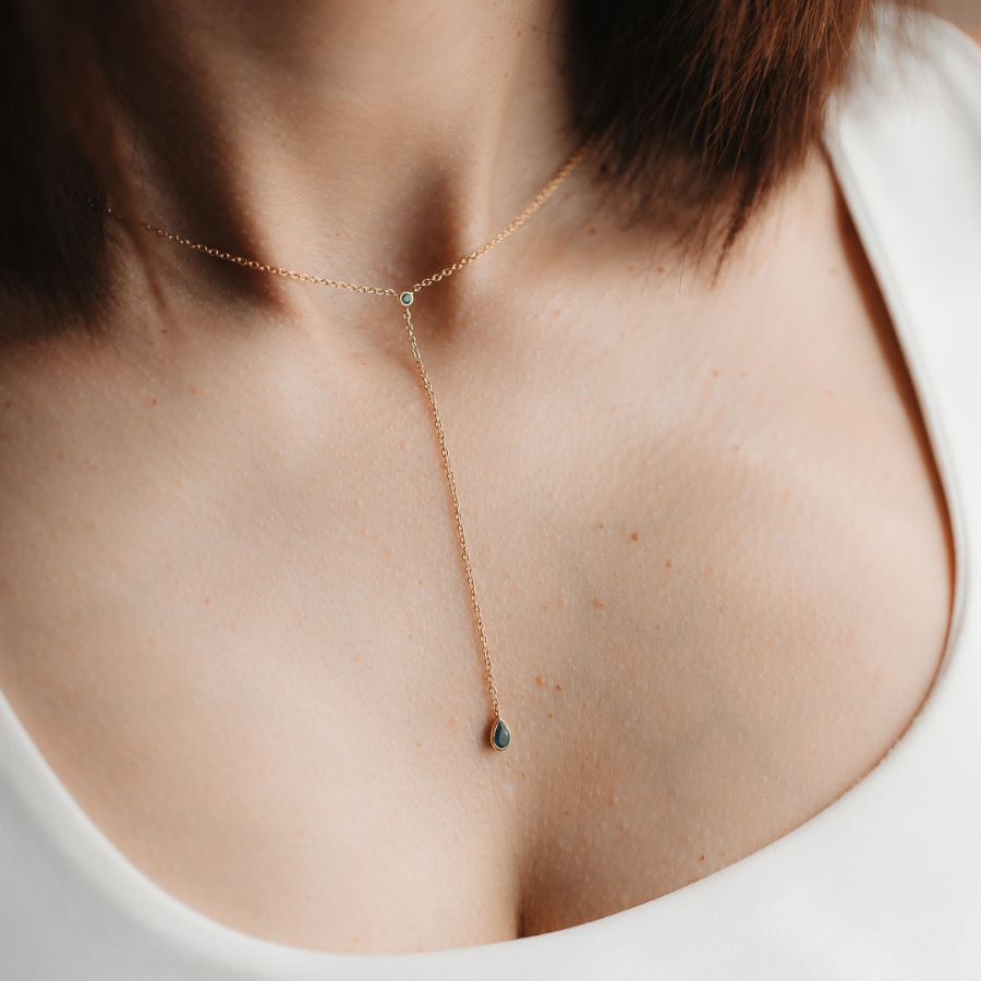 Srebrny naszyjnik Golden Lariat - Zielony Onyks - Indira