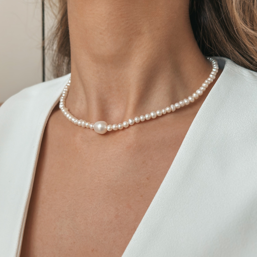 Naszyjnik srebrny Chanti - Perły hodowlane - Indira