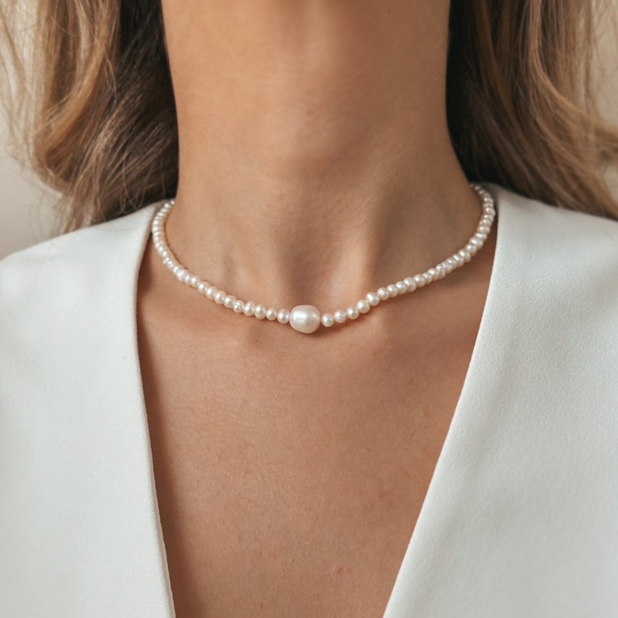Naszyjnik srebrny Chanti - Perły hodowlane - Indira