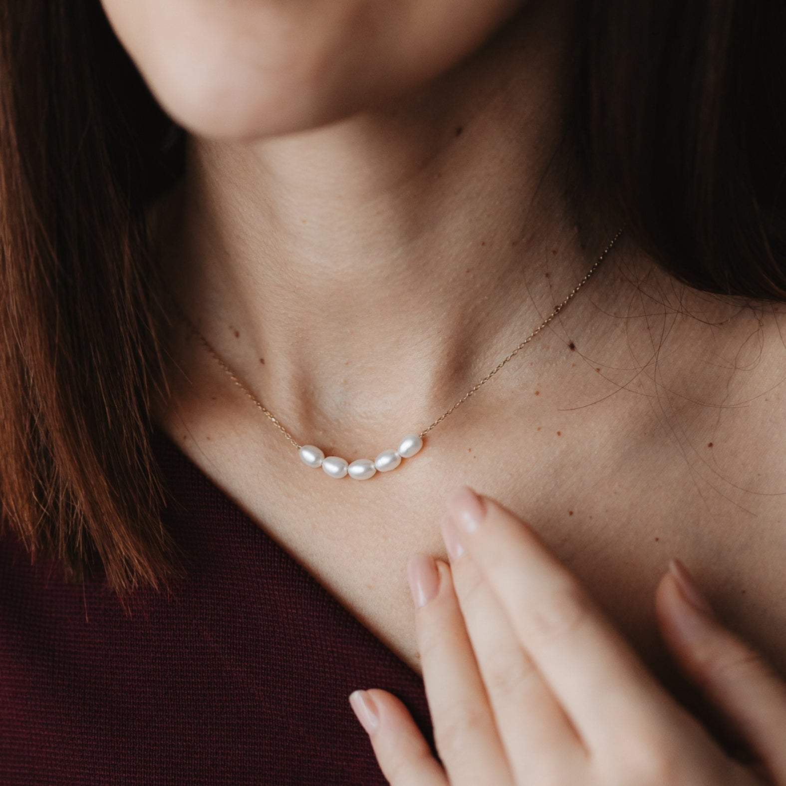 Naszyjnik Golden Maia ze srebra - Naturalne Perły - Indira