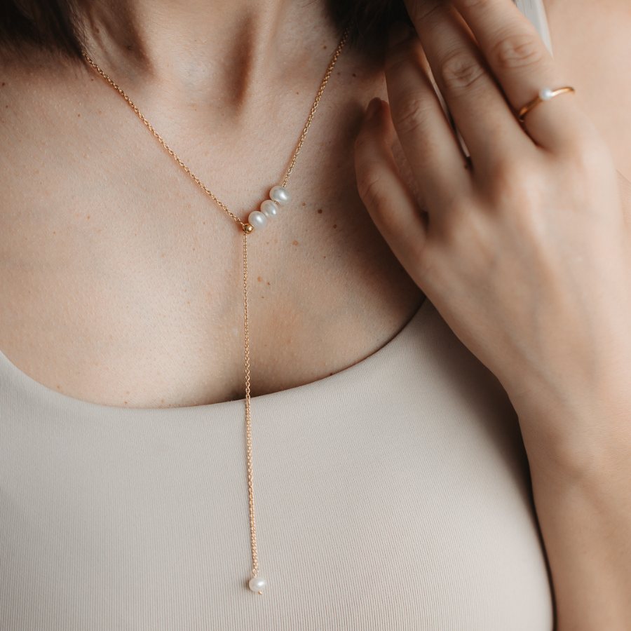 Regulowany naszyjnik lariat ze srebra - Perły hodowlane - Indira