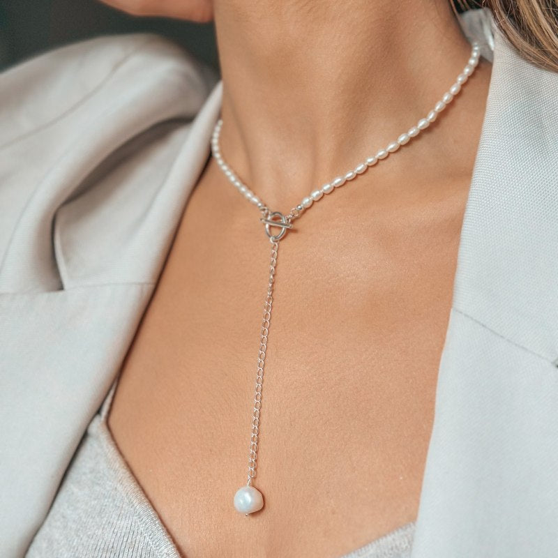Naszyjnik srebrny Jacqueline - Naturalna Perła - Indira