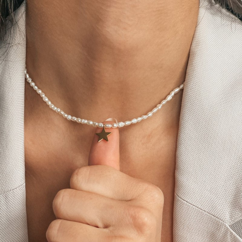 Naszyjnik złoty Tiana Golden - Naturalne Perły - Indira