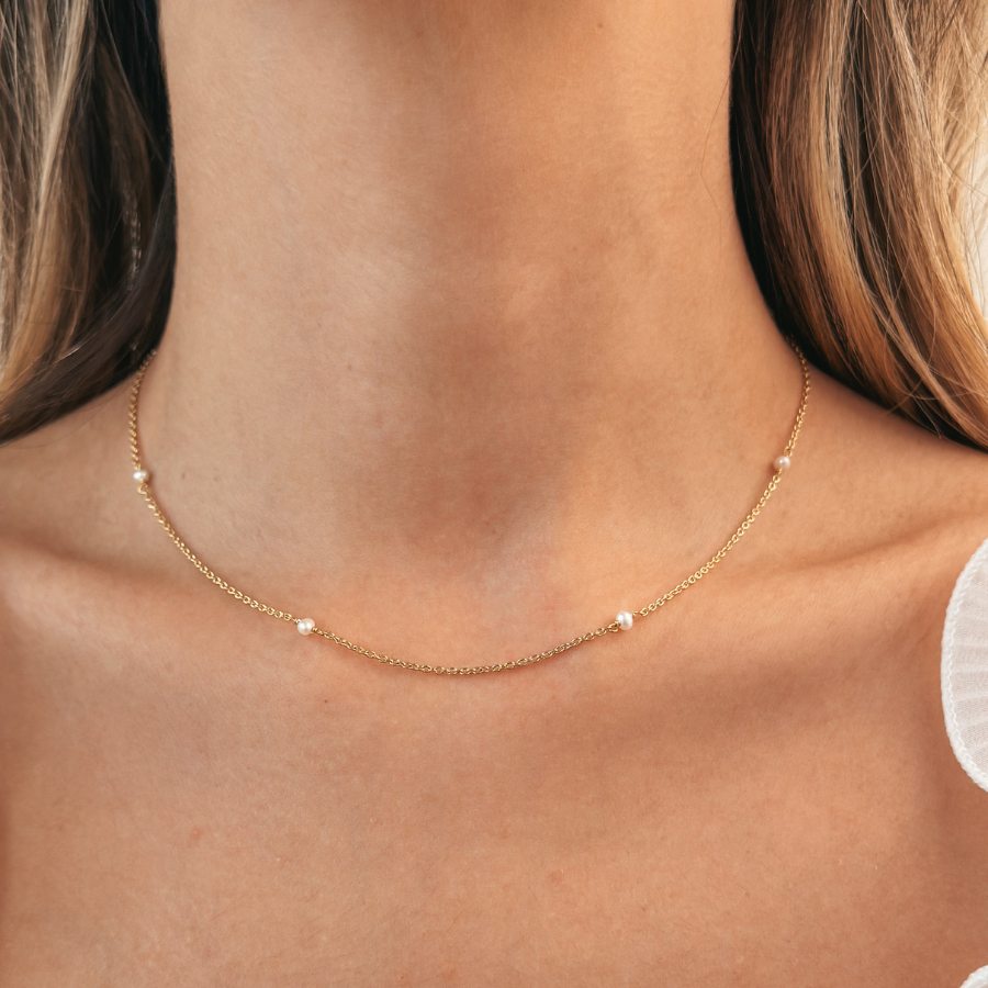 Naszyjnik ze srebra Golden Tiny Pearls - Indira