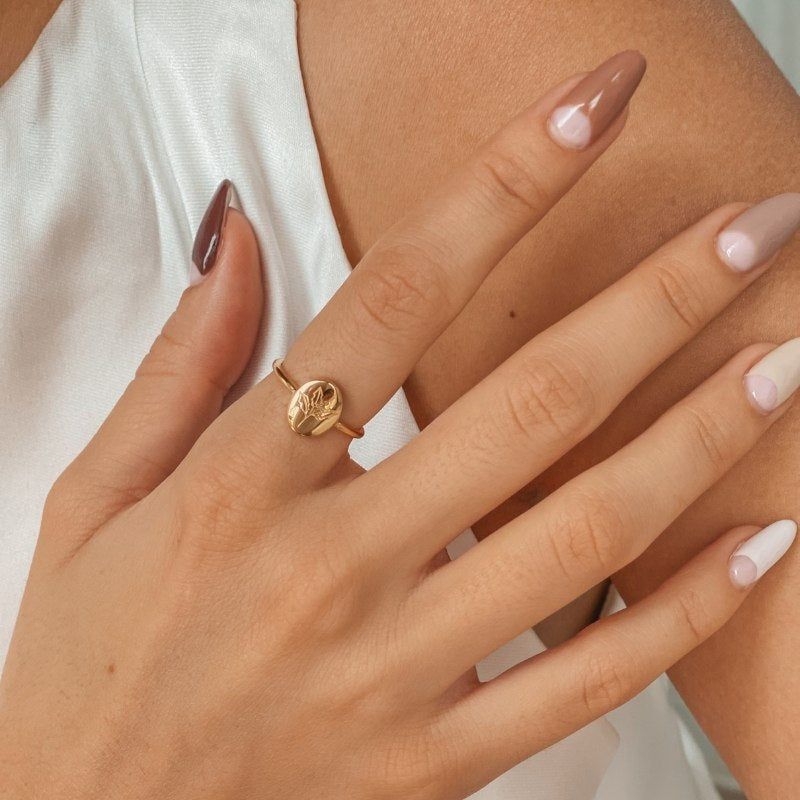 Srebrny pierścionek Birth Flower Golden - Grudniowy Ostrokrzew - Indira