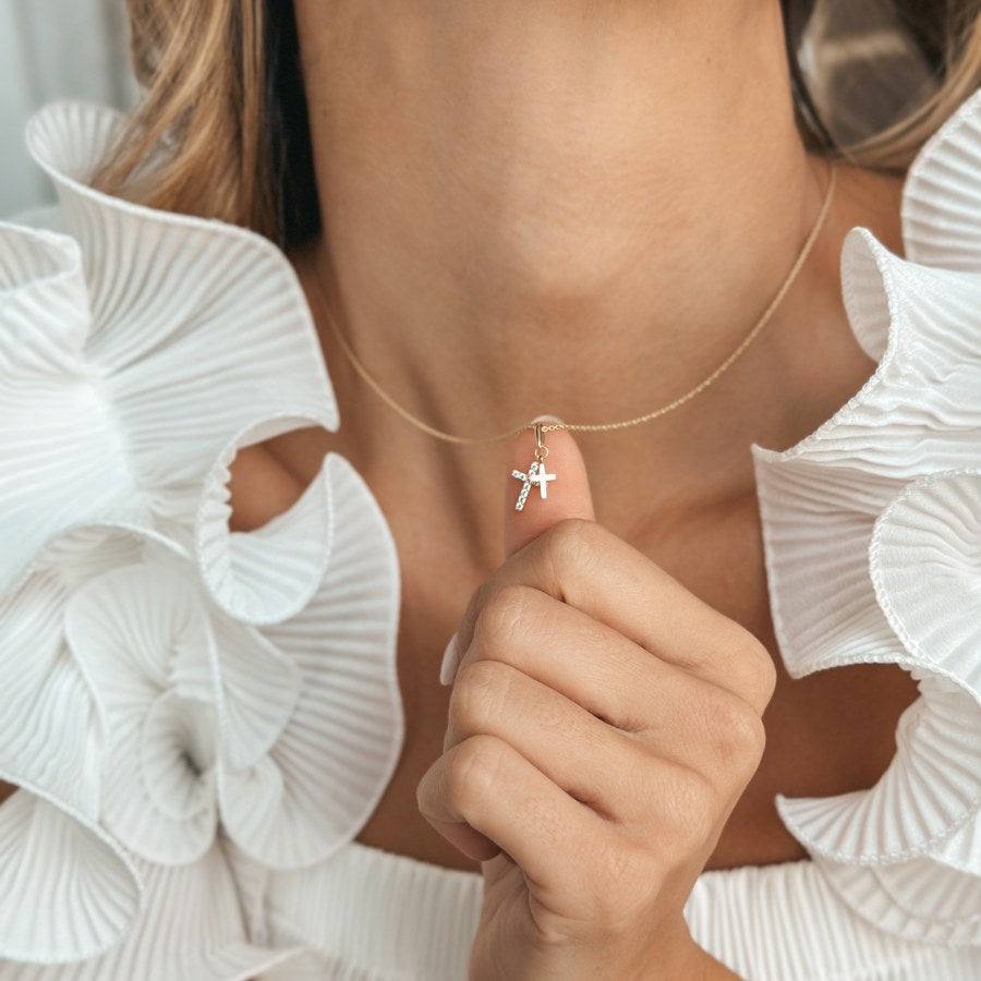 Podwójny krzyżyk złoty wisiorek - Indira