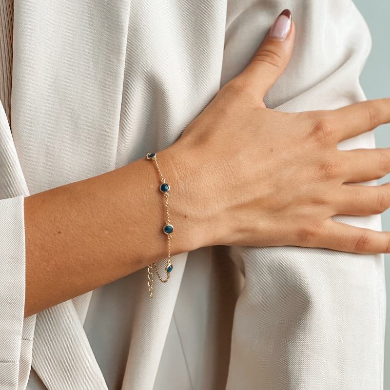 Srebrna bransoletka Birthstone Golden September - Szafir - Indira