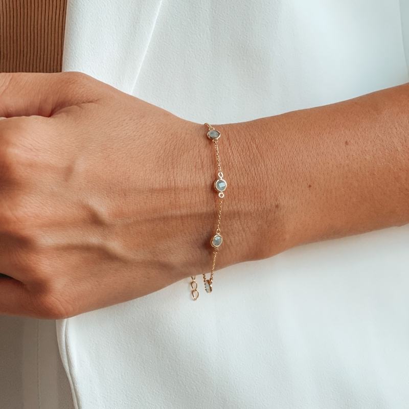 Srebrna bransoletka Birthstone Golden March - Akwamaryn - Indira