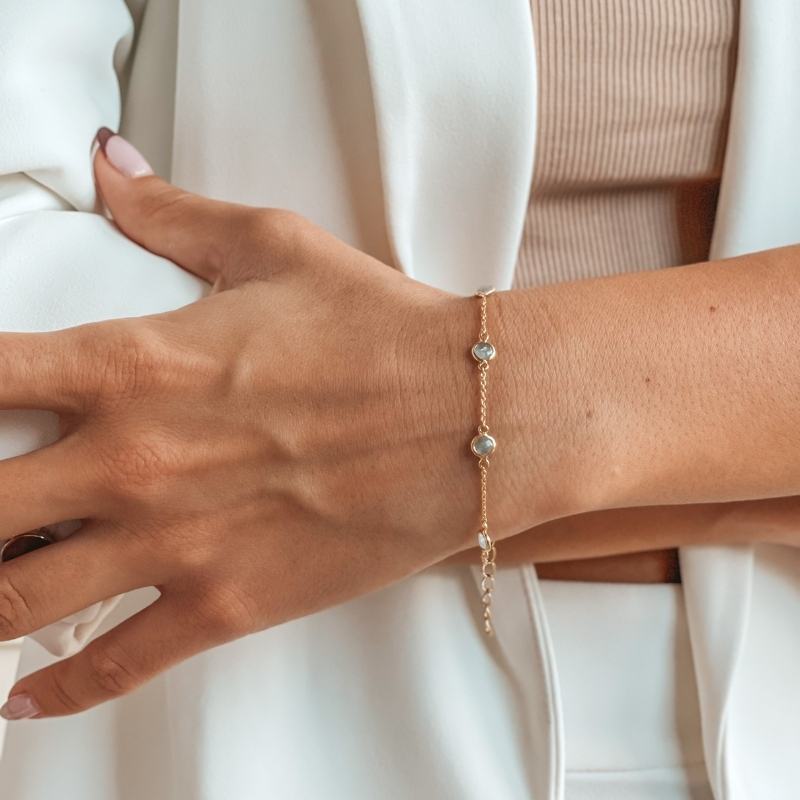 Srebrna bransoletka Birthstone Golden March - Akwamaryn - Indira