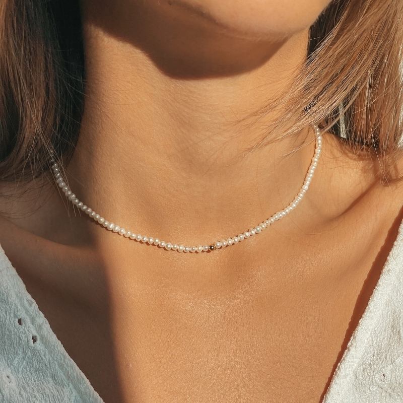 Naszyjnik srebrny Golden Glamour - Naturalne Perły - Indira