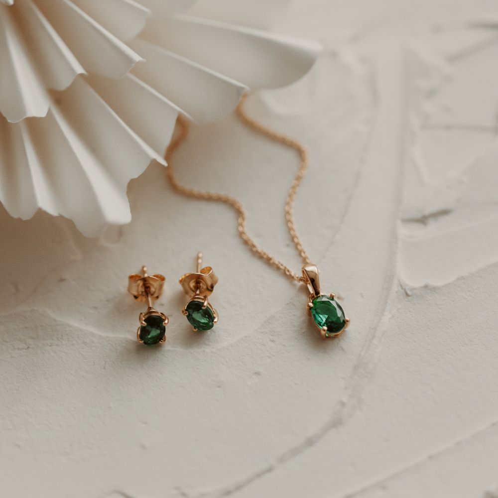 Srebrne kolczyki Golden Reina - Zielony Cyrkon - Indira