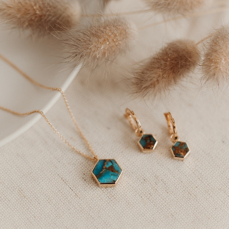Srebrne kolczyki Golden Charlotte - Turkusowy Blue Copper - Indira