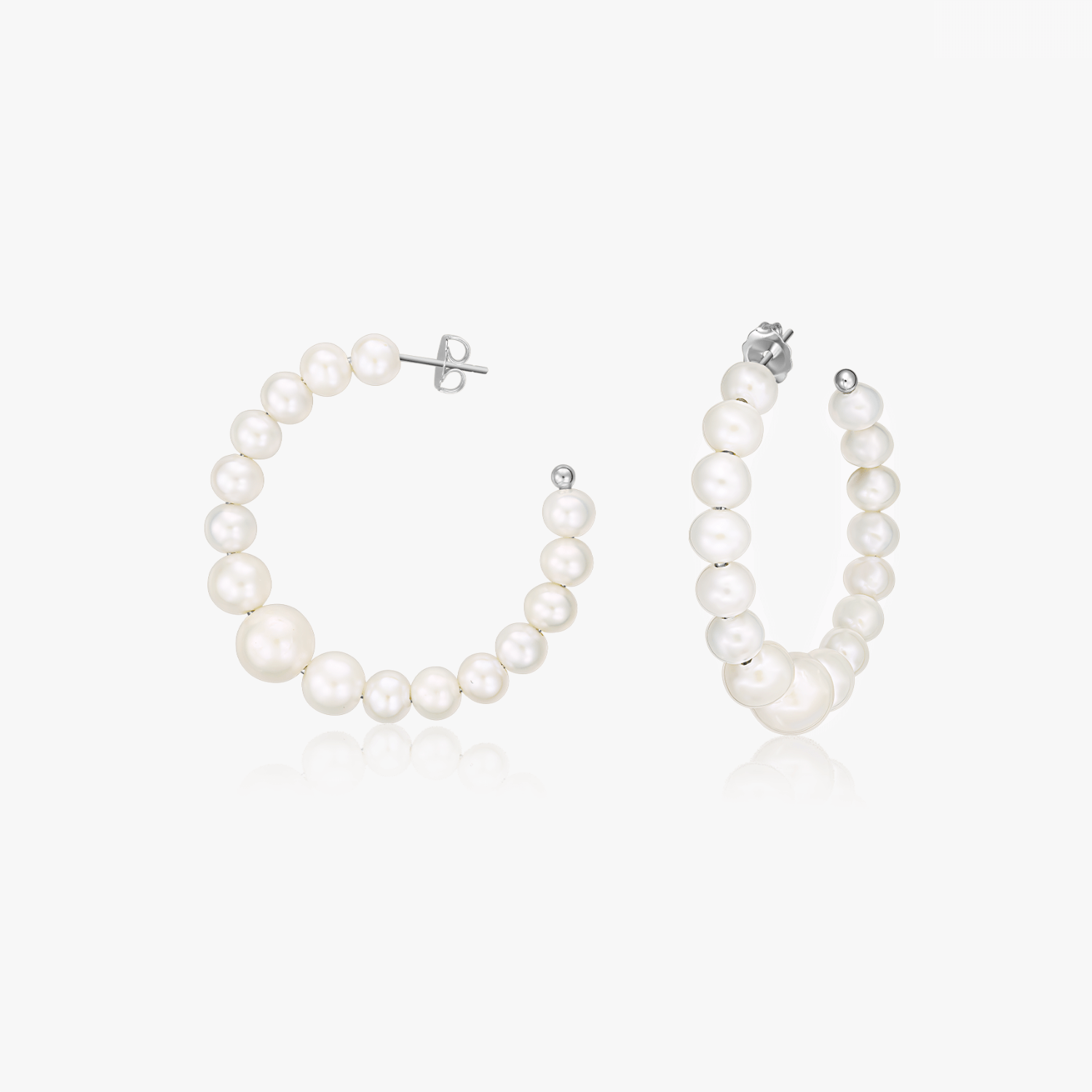 Kolczyki srebrne Pearl Hoops - Naturalne Perły - Indira