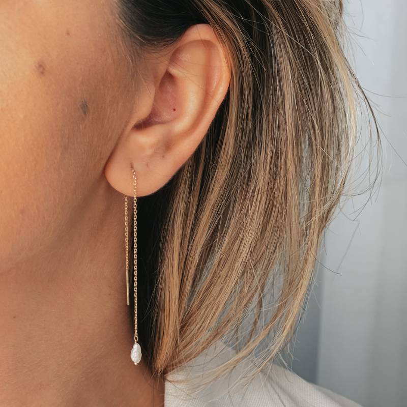 Złote kolczyki Pearl Drop - Naturalne Perły - Indira