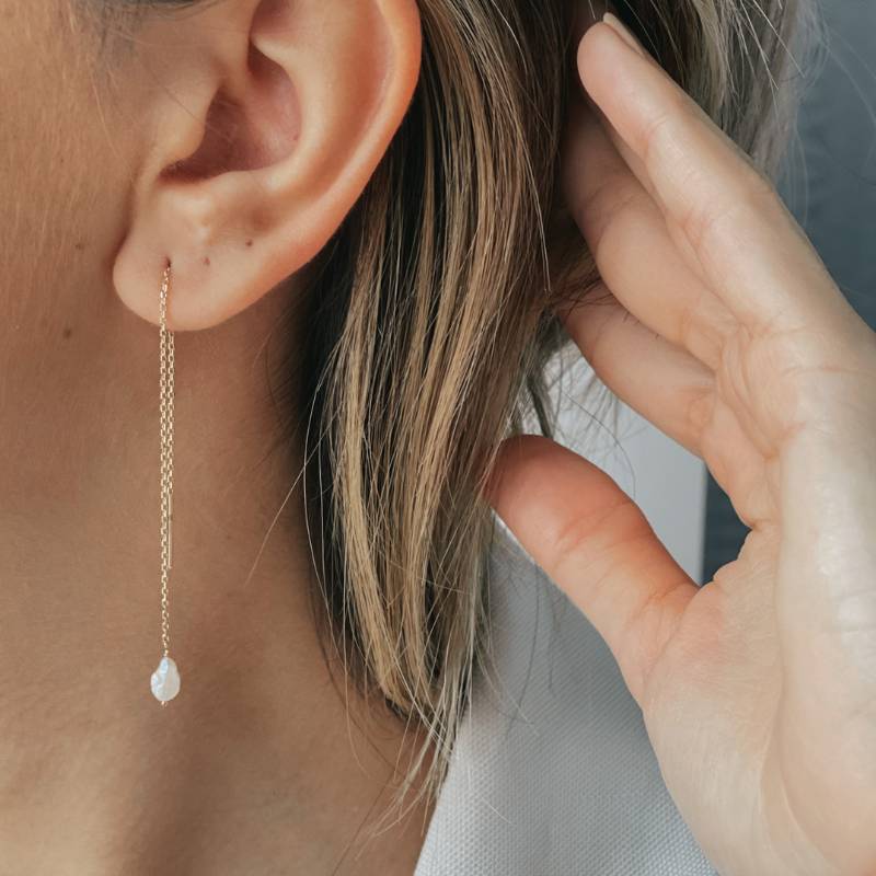 Złote kolczyki Pearl Drop - Naturalne Perły - Indira