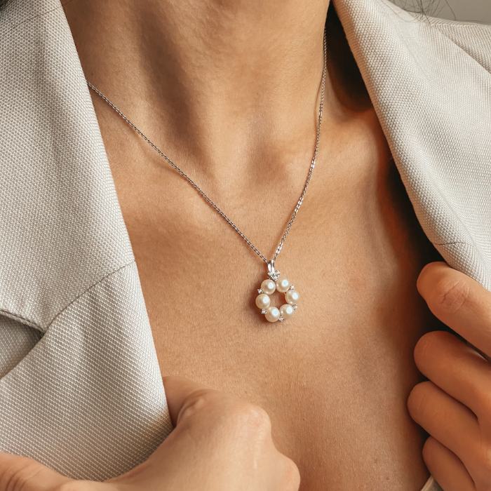 Srebrny naszyjnik Pearl Crown - Naturalne Perły - Indira