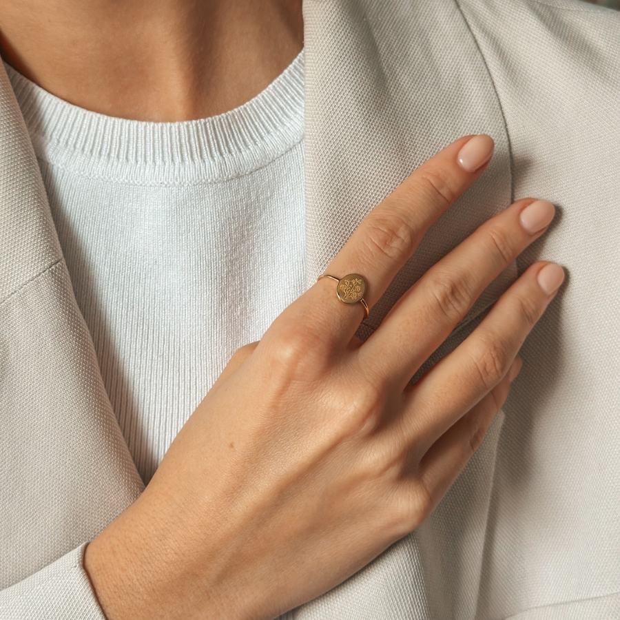 Srebrny pierścień Birth Flower Golden - Wrzesień Aster - Indira