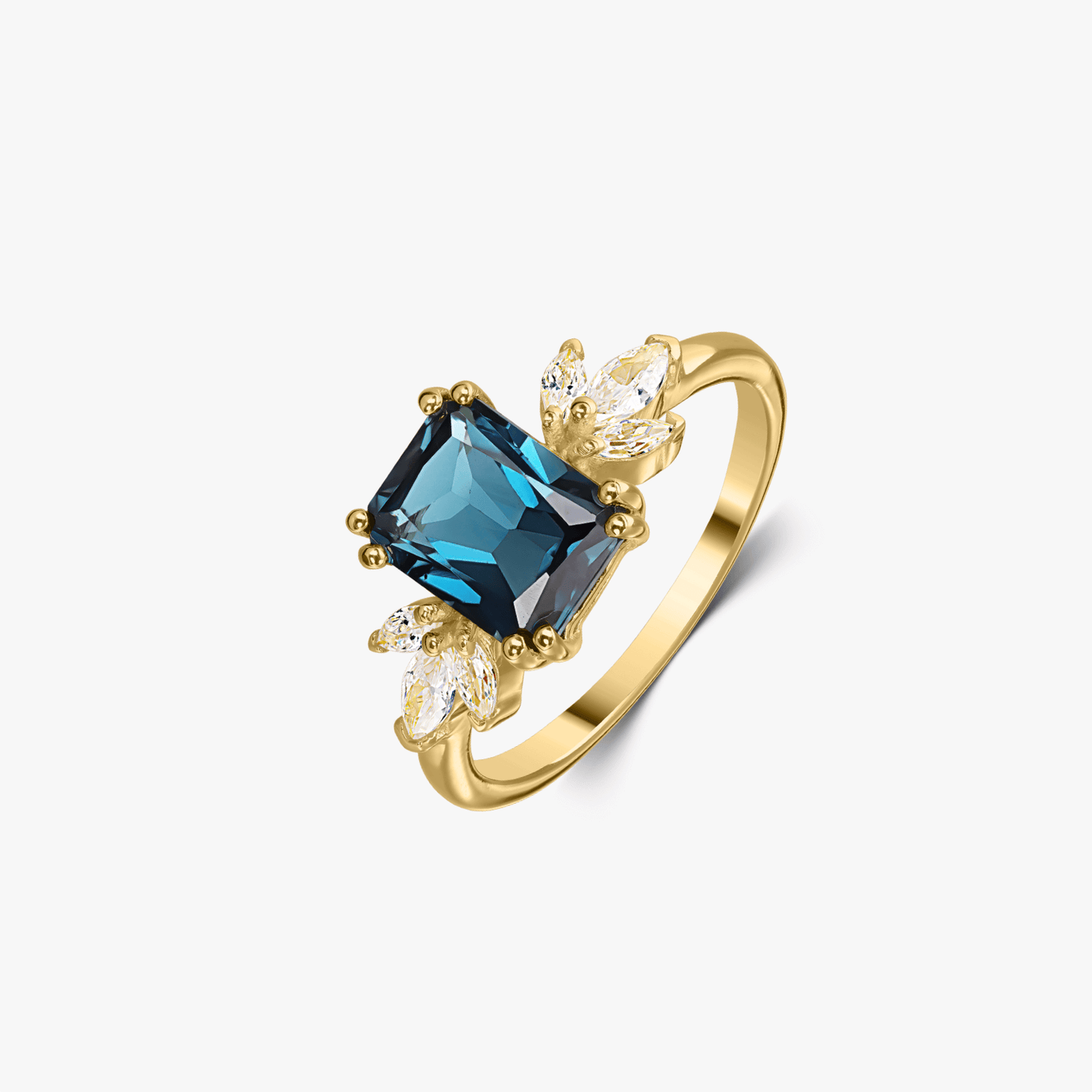 Pierścionek srebrny Golden Faerie - Topaz Blue London - Indira