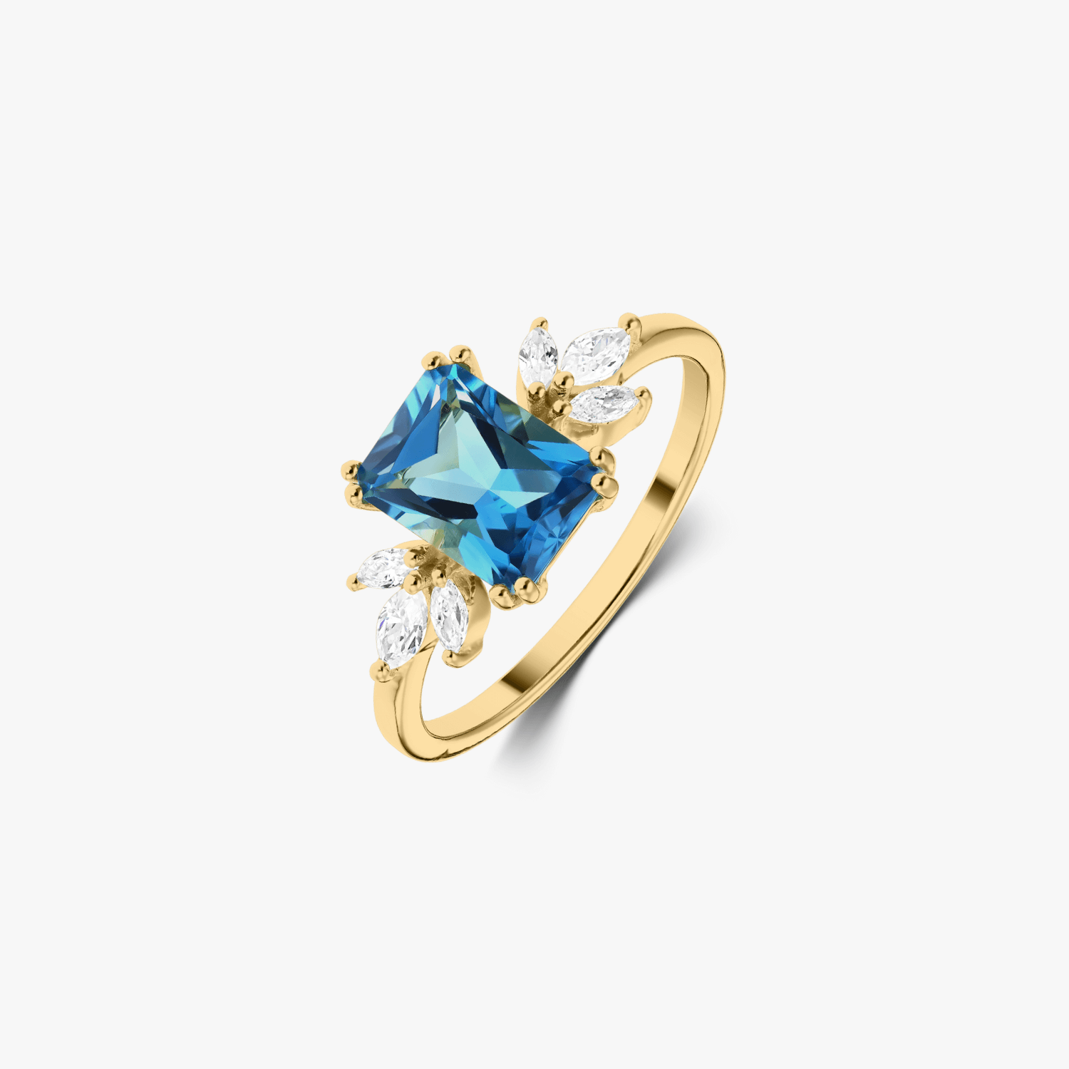 Srebrny pierścionek Golden Faerie - Niebieski topaz - Indira