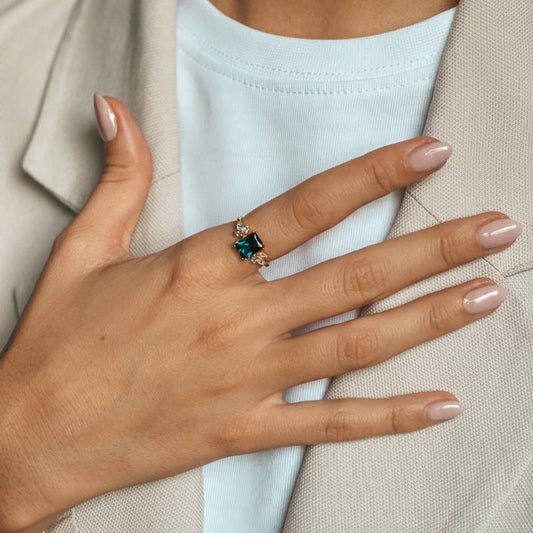 Inel din argint Golden Faerie - Topaz Blue London - Indira