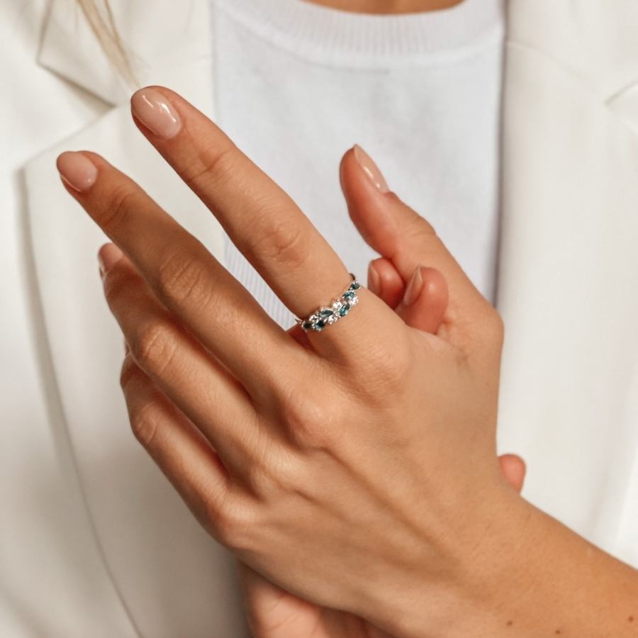 Pierścionek ze złota White Verdure - Niebieski Topaz London - Indira