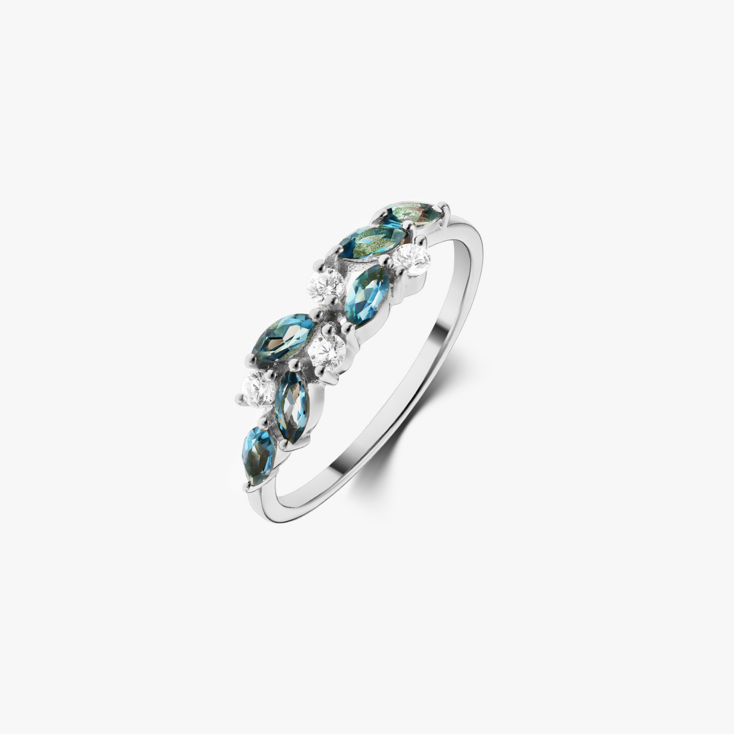 Pierścionek ze złota White Verdure - Niebieski Topaz London - Indira