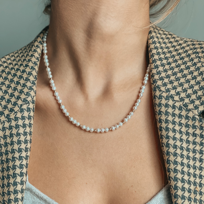 Naszyjnik z złota Golden Sonet - Naturalne Perły - Indira