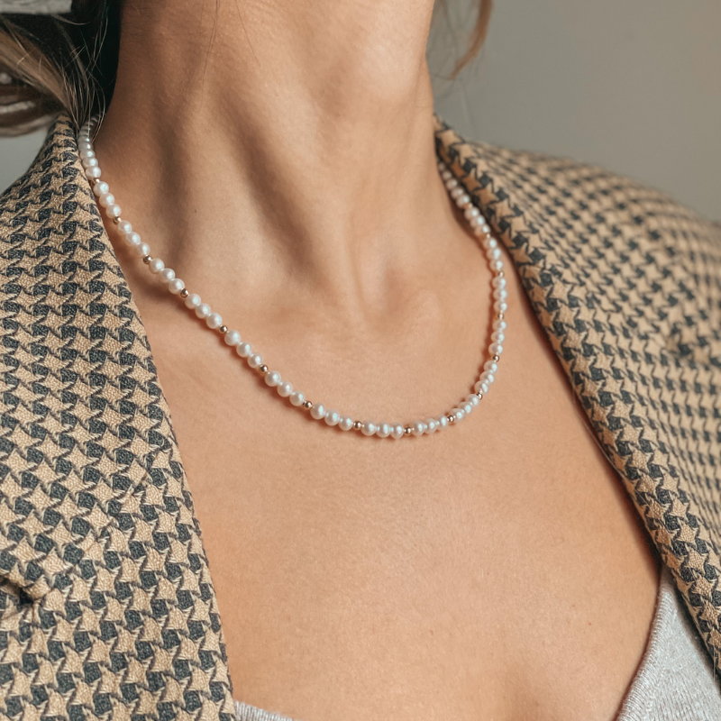 Naszyjnik złoty Golden Sonet - Naturalne Perły - Indira