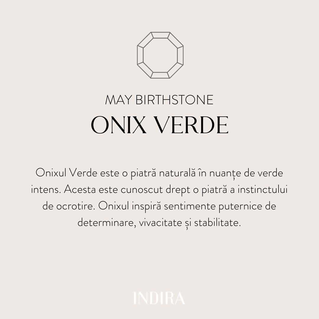 Colier din argint Birthstone Golden May - Onix Verde - Indira