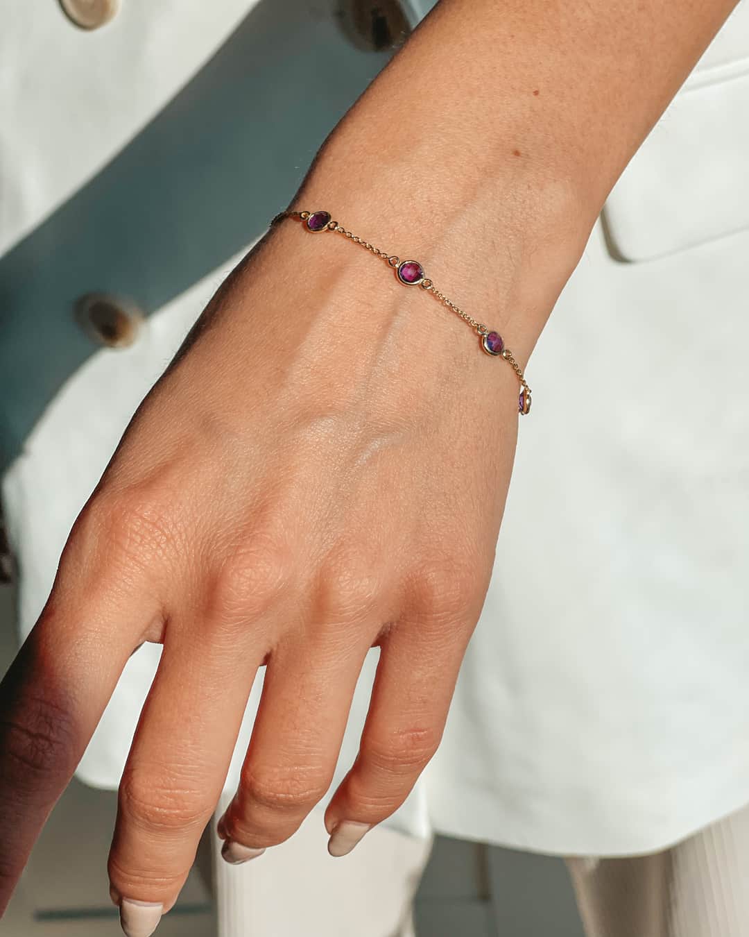 Srebrna bransoletka Birthstone Golden February - Ametyst - Indira
