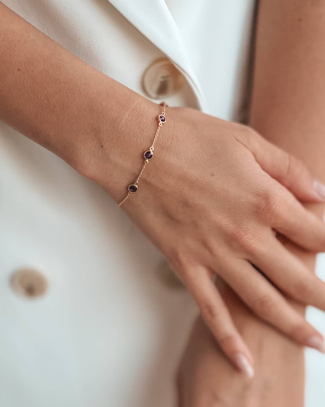 Srebrna bransoletka Birthstone Golden February - Ametyst - Indira