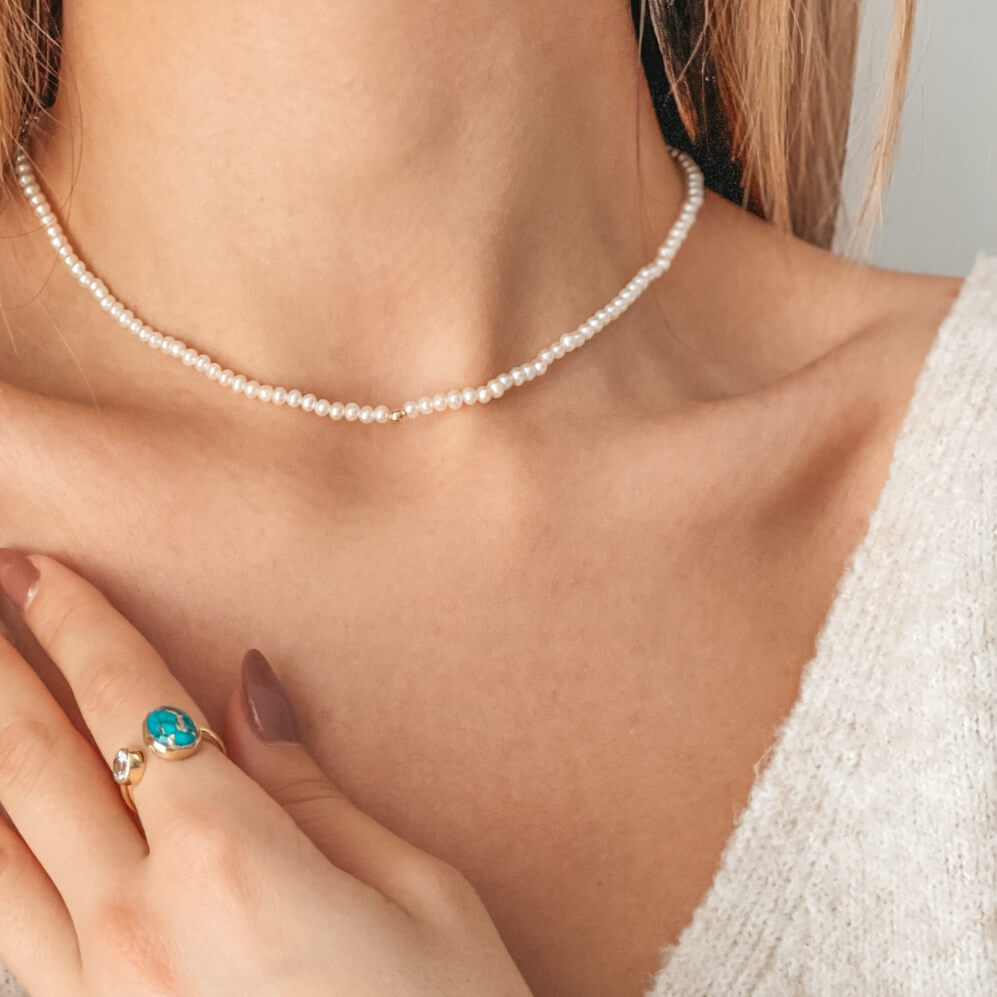 Srebrny pierścionek Kaylee Golden – Turkusowy Blue Copper - Indira