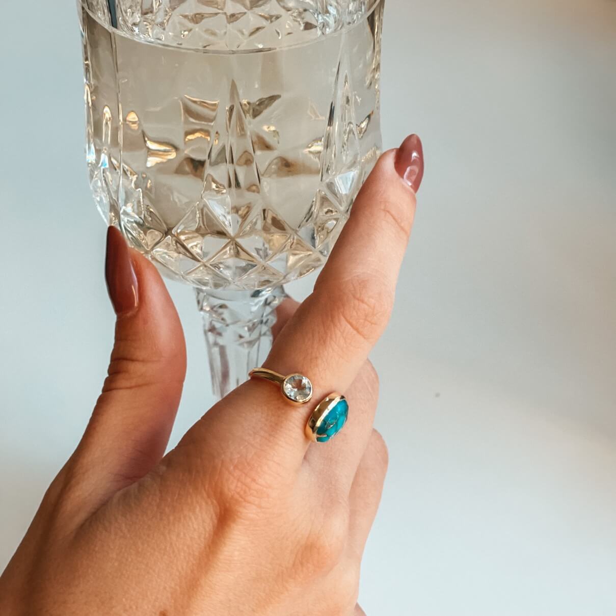 Srebrny pierścionek Kaylee Golden – Turkusowy Blue Copper - Indira