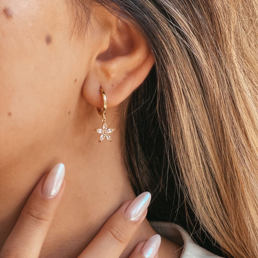 Golden Blossom silver earrings - White Topaz