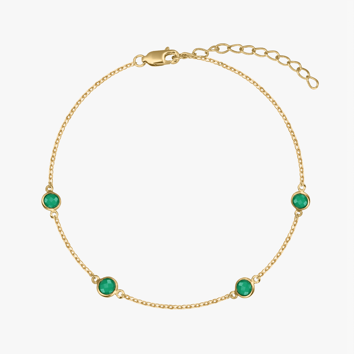 Birthstone Golden May Silver Bracelet - Green Onyx