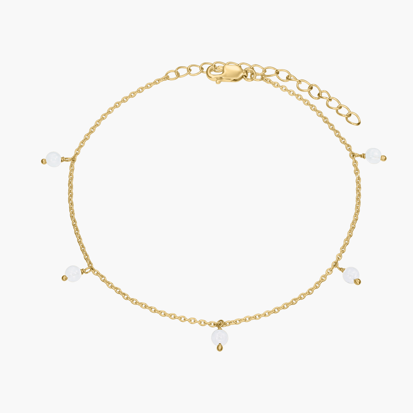 Srebrna bransoletka na kostkę Golden Gem Droplet - Kamień Księżycowy - Indira