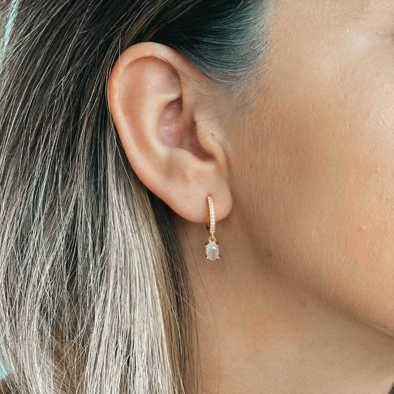 Huggies Golden Gem Silver Earrings - Rose Quartz