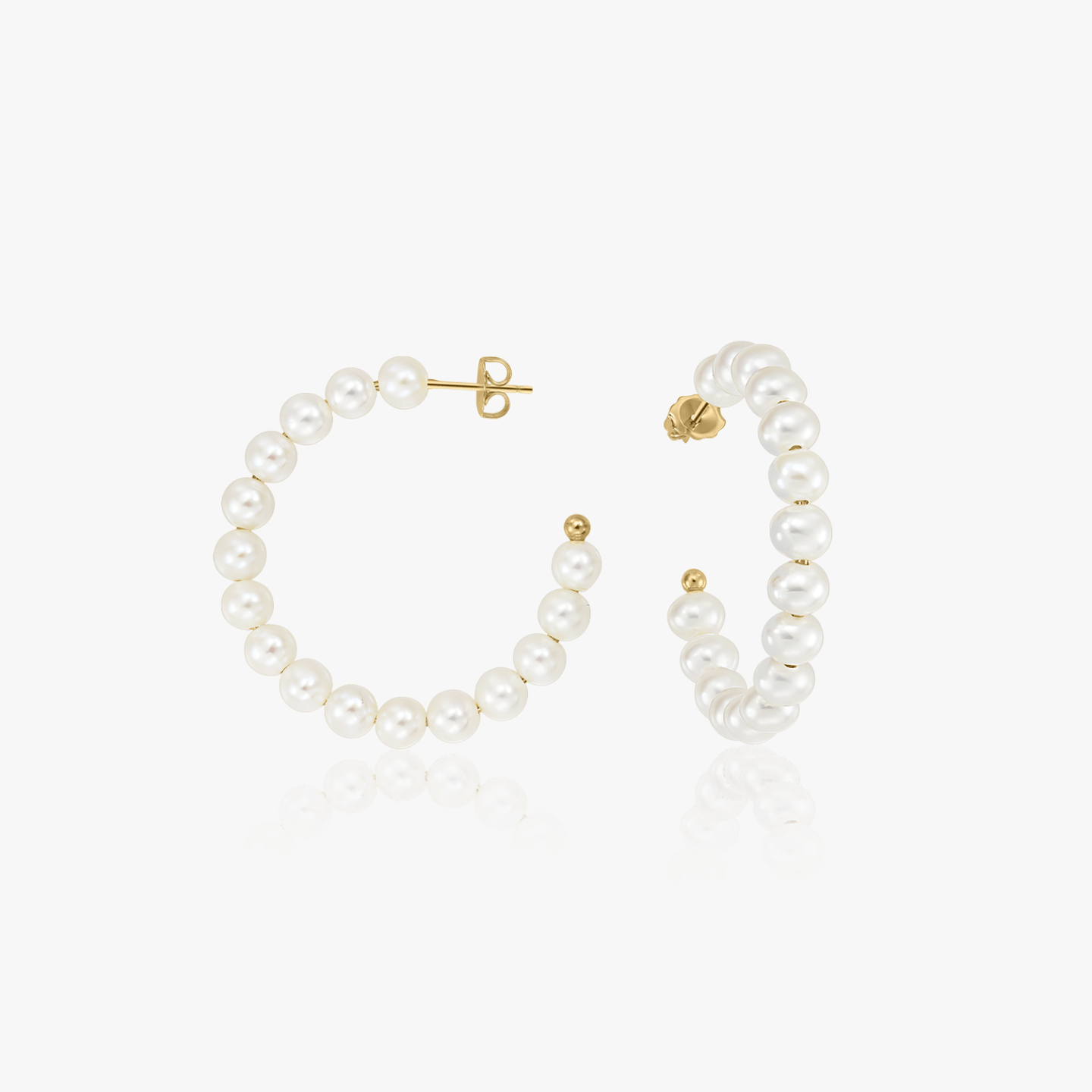 Kolczyki srebrne Golden Pearl Hoops - Naturalne perły - Indira