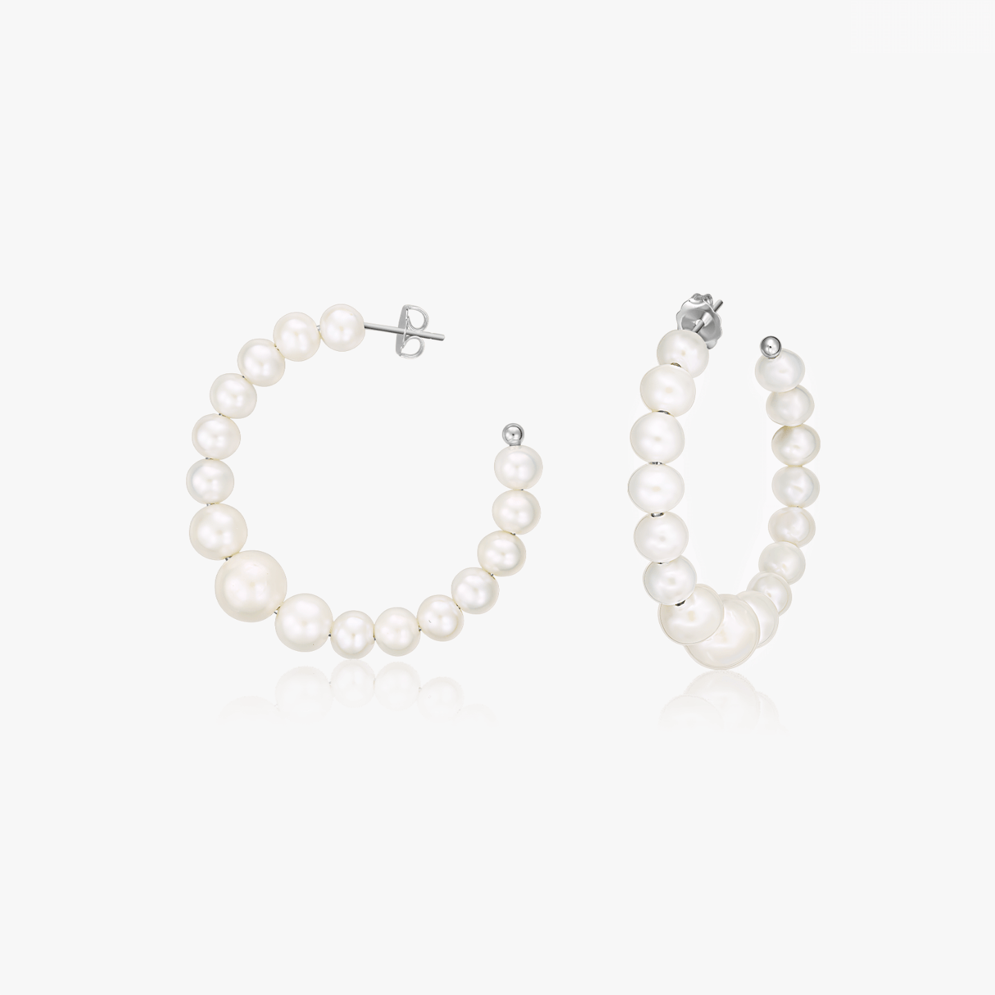 Kolczyki srebrne Pearl Hoops - Naturalne Perły - Indira