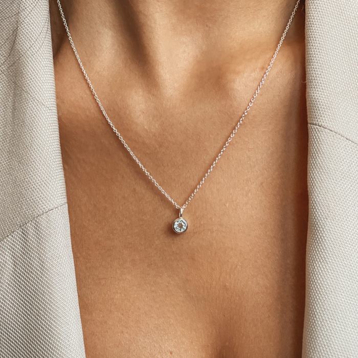 Birthstone December silver necklace - Blue Topaz