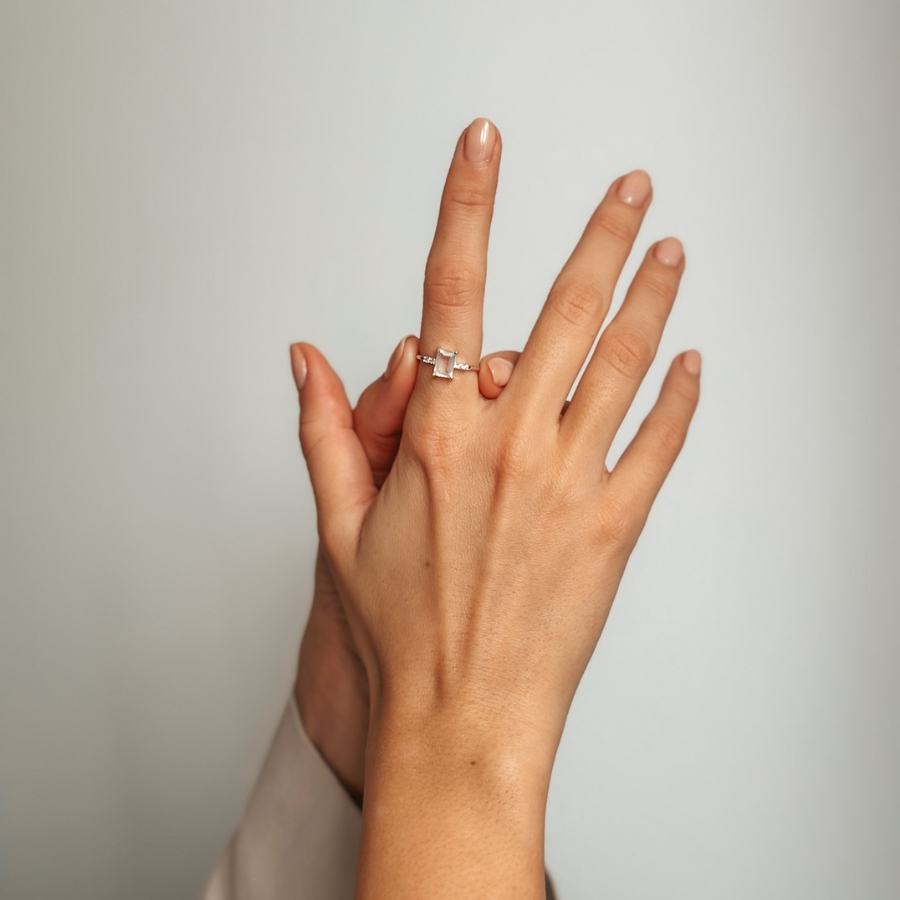 Evie silver ring – Rose Quartz