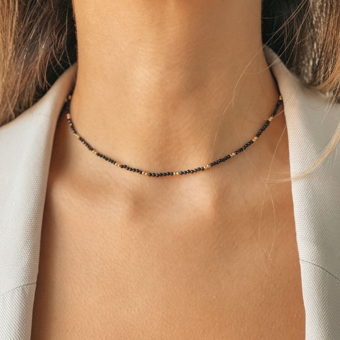 Naszyjnik ze srebra Golden SummerScape – Czarny Spinel - Indira